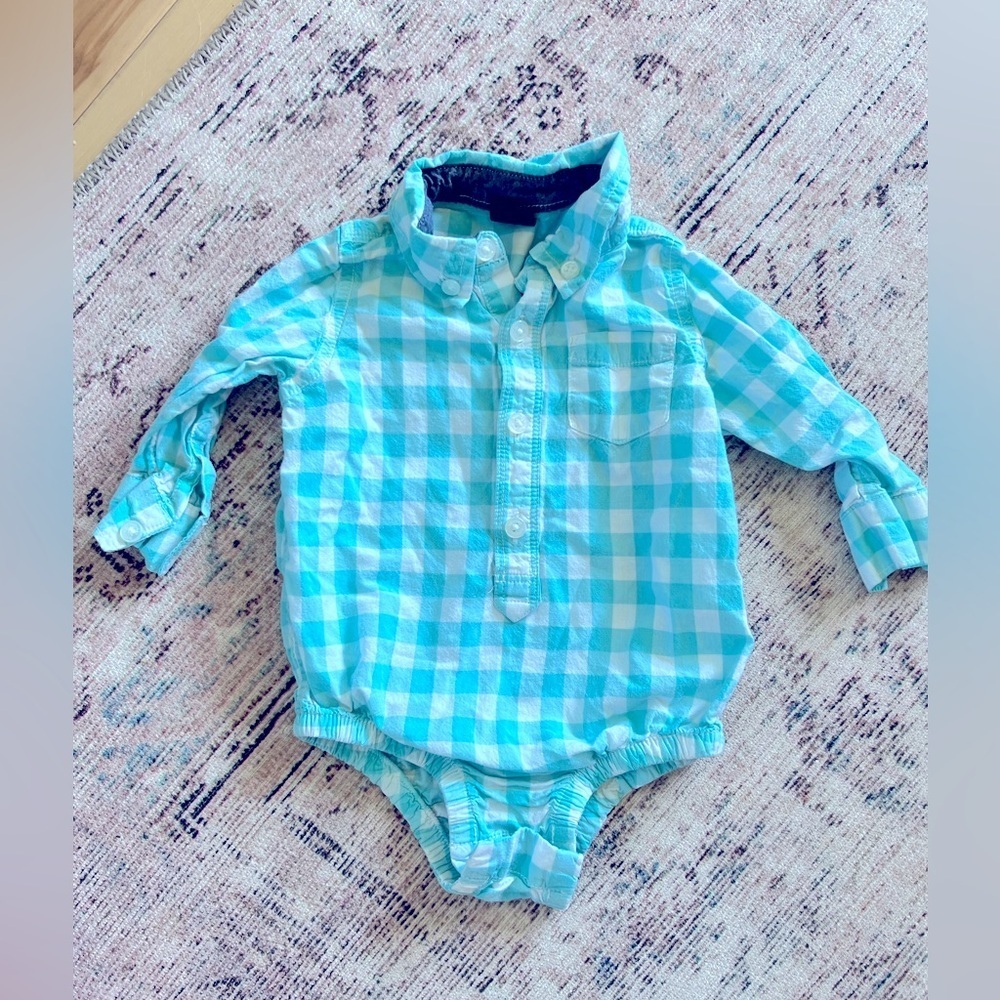 GAP Blue and White Checkered Kids Button Down Shirt